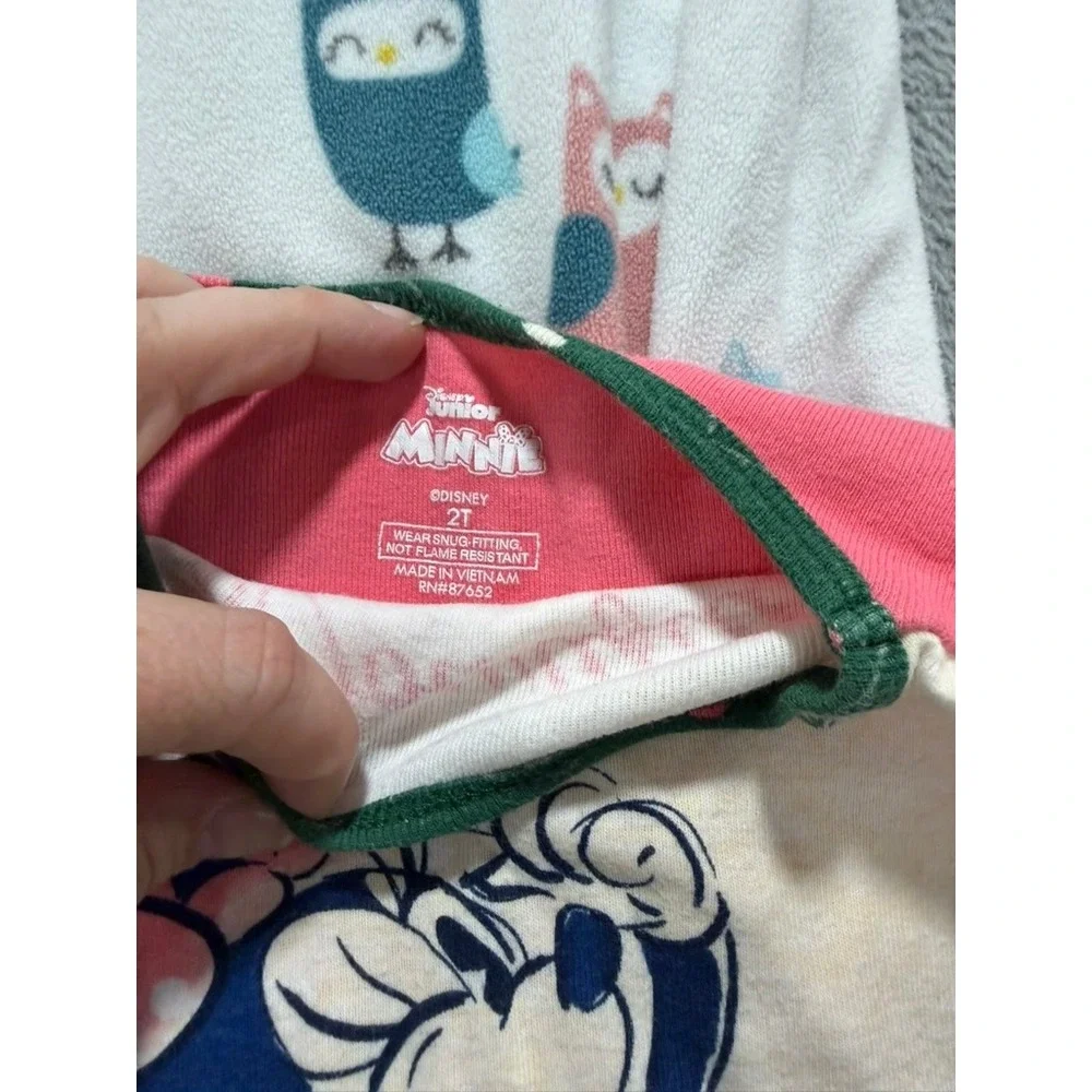 Disney Minnie‎ Mouse 2T Pajama Set & Carters 3T Owl Fleece Footed Sleeper Bundle